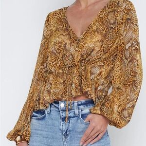 L'Agence Pixie Multi Animal Printed Drawstring Blouse size S/P